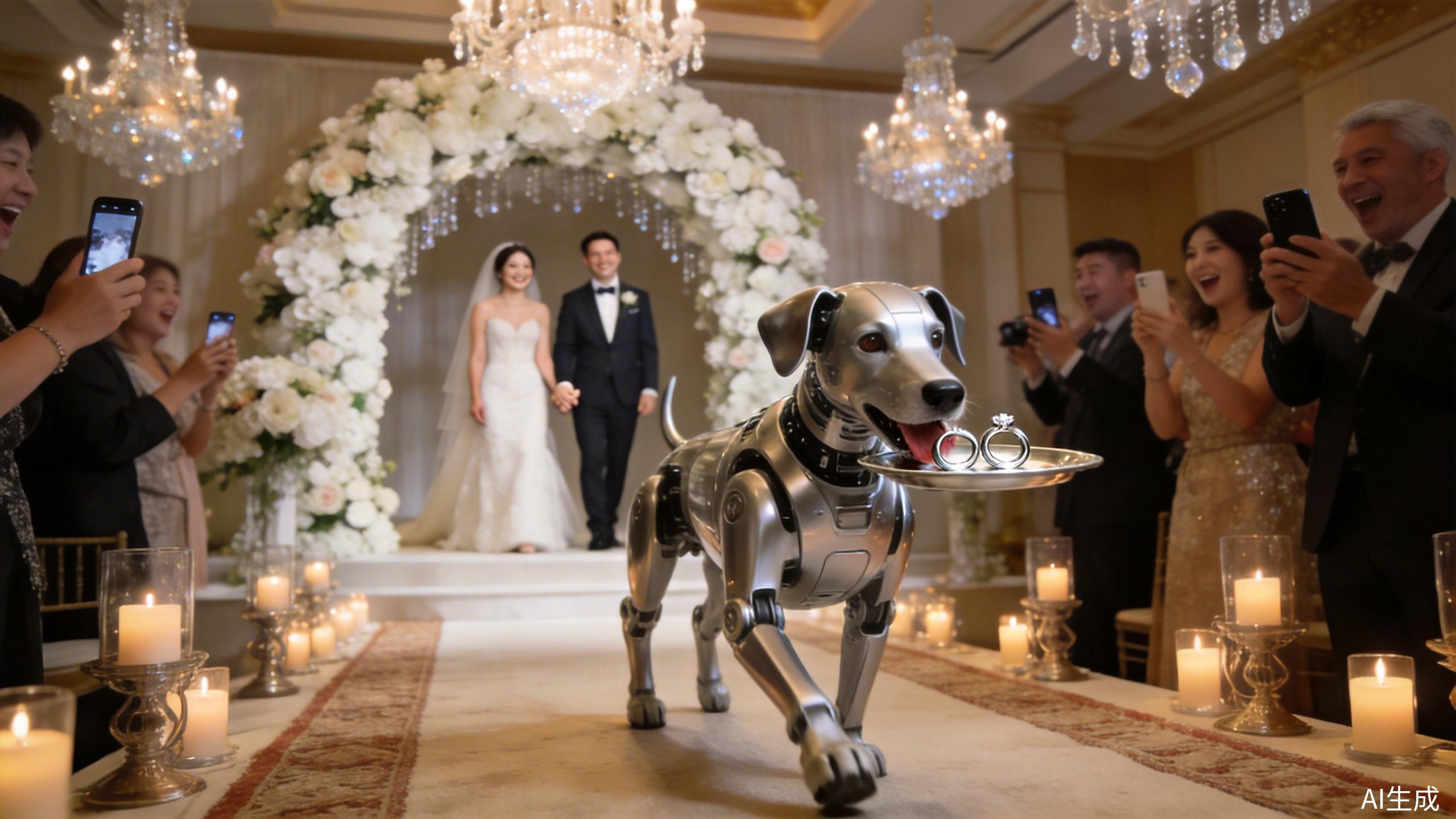 高端婚礼创意机器人引路 - 机器狗携带戒指出场